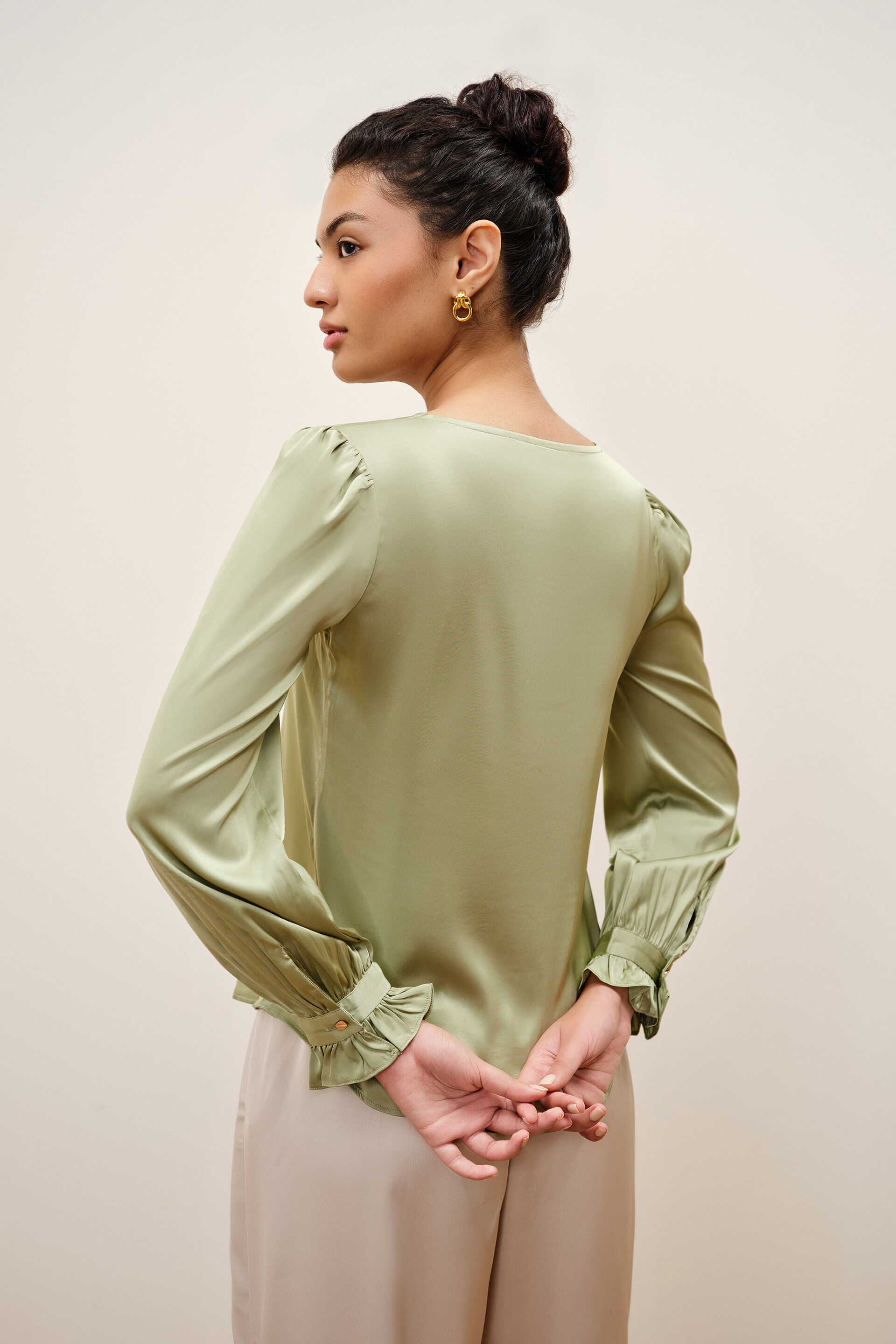 Salvia Sage Satin Top, Sage Green, image 4
